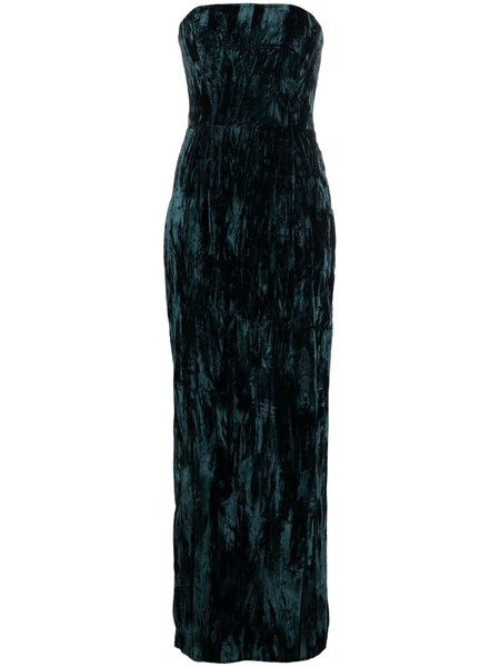 green Samare feather trim velvet gown