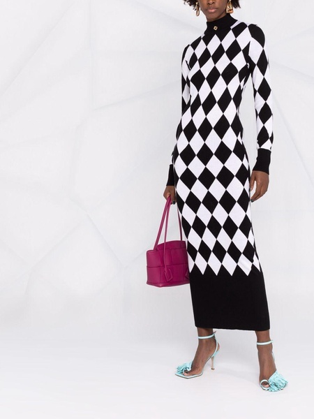 harlequin-pattern wool dress