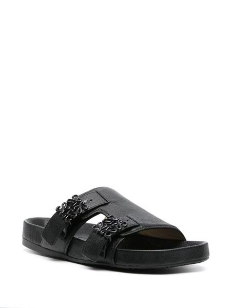 Anagram-buckle leather slides