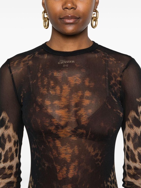 leopard-print mesh dress