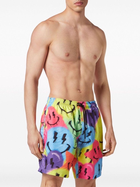 smiley face-print swim trunks