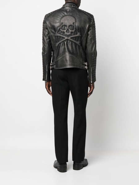 skull bones metallic leather jacket