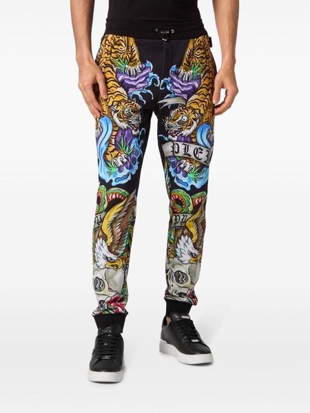 tattoo-print drawstring track pants