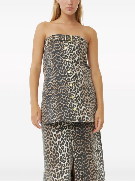 leopard-print strapless organic-cotton top