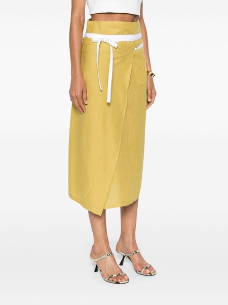 wraparound linen midi skirt