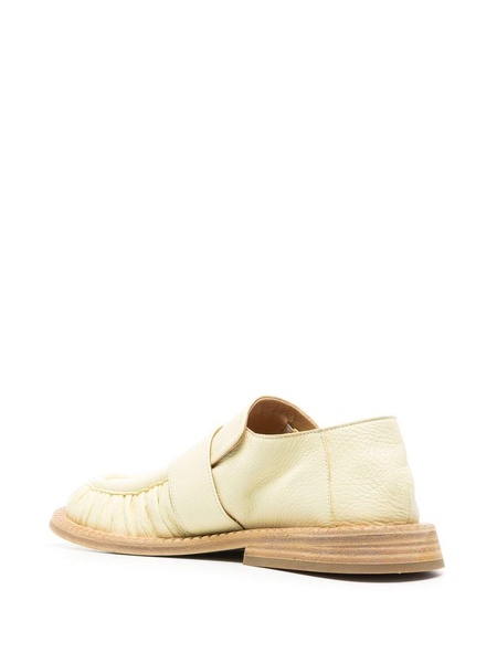 round-toe ruched leather loafers