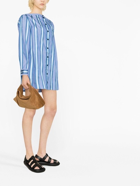 Off-the-shoulder embroidered striped cotton and silk-blend mini shirt dress