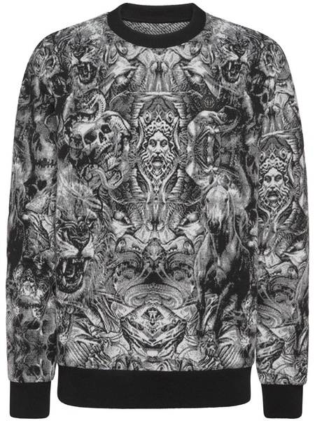 Tattoo-jacquard crew-neck jumper