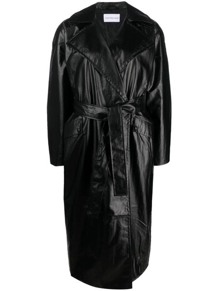 polished-effect tied trench coat 