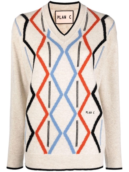 intarsia-knit long-sleeved jumper