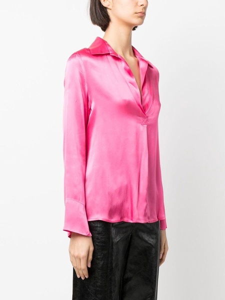 satin long-sleeve polo top