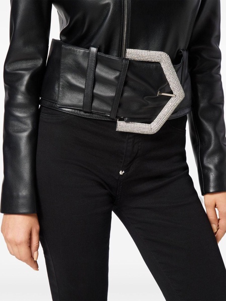 buckled faux-leather biker jacket