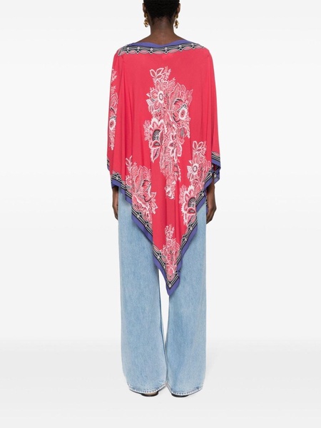 floral-print boat-neck poncho