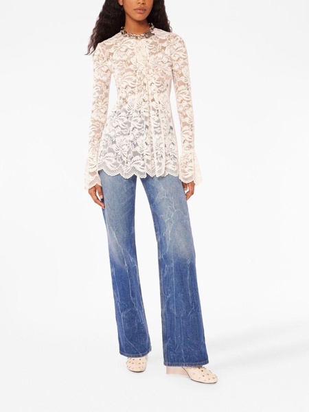 floral-lace pleated blouse