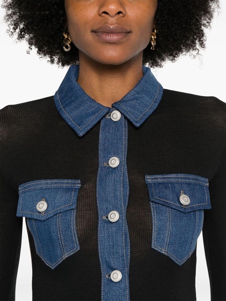 denim-trim ribbed shirt