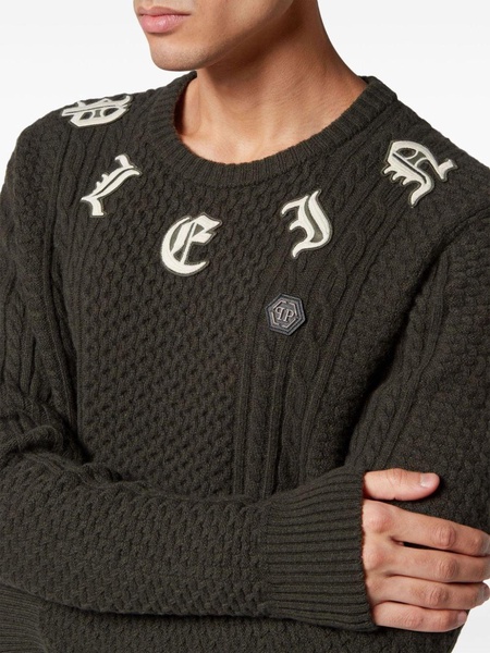 logo-appliqué cable-knit jumper