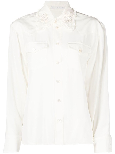 floral-embroidered silk shirt