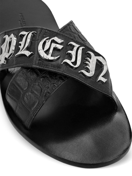 logo-plaque leather sandals