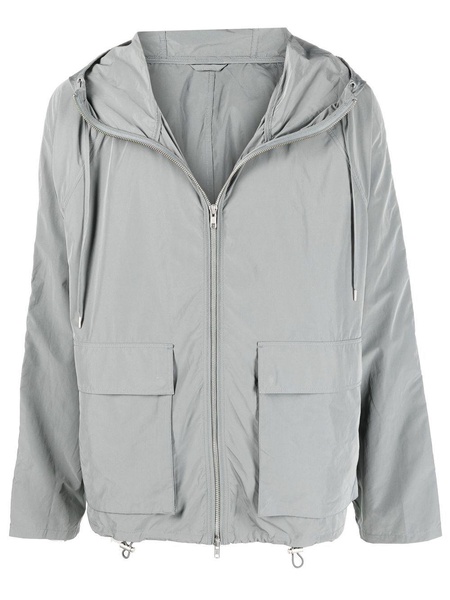 drawstring-hooded zipped jacket