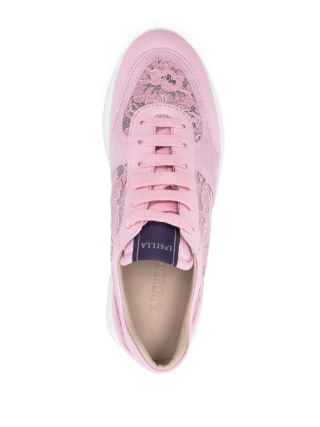 floral-lace leather sneakers