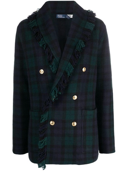 plaid double-breasted wool blazer