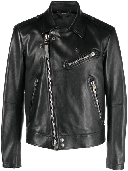 Black Zip Leather Biker Jacket