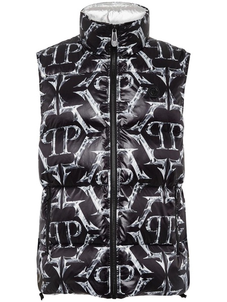 logo-print drawstring padded gilet