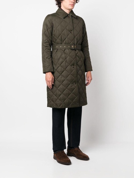 diamond-quilted single-breasted coat