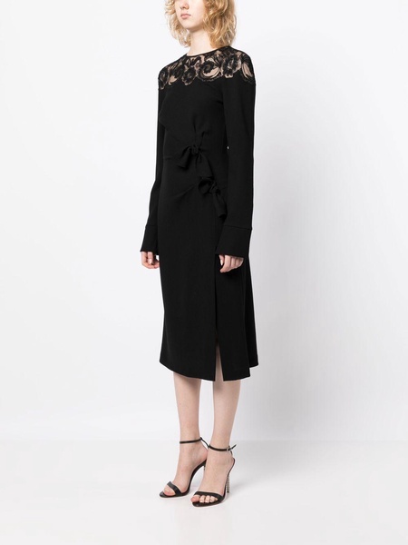 gathered lace-panel midi dress