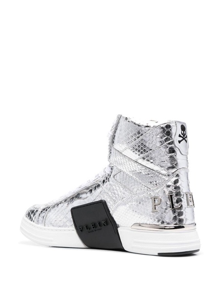 snakeskin-effect high-top sneakers