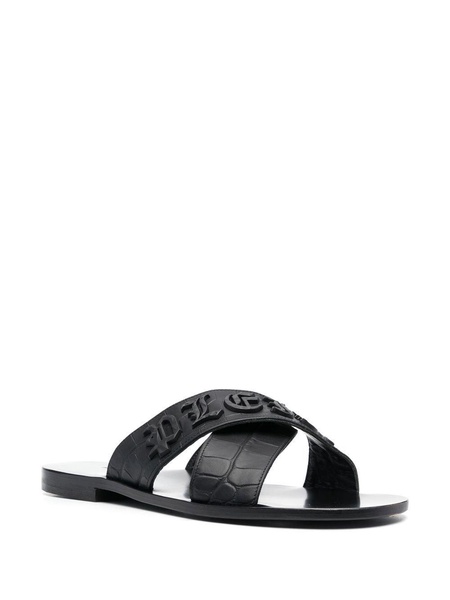 logo-lettering open toe sandals