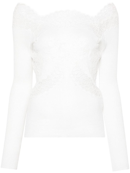 lace-panel knitted top