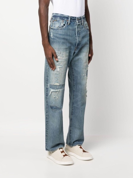 distressed straight-leg trousers