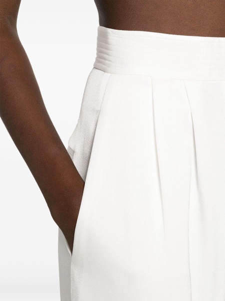 White Pleat-Detail Wide-Leg Satin Trousers