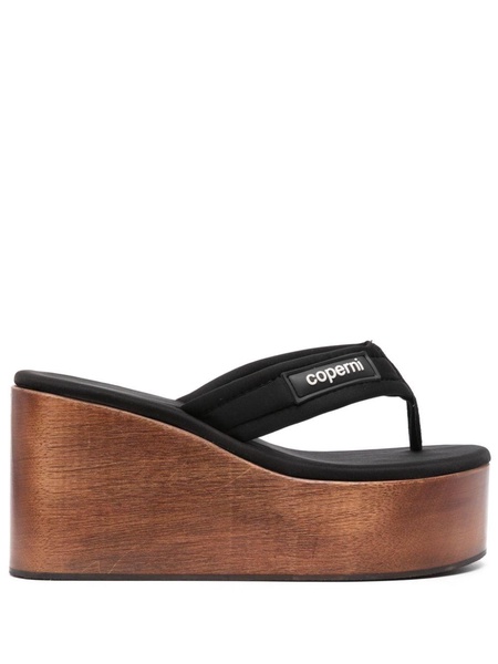 logo-patch wooded-platform sandals