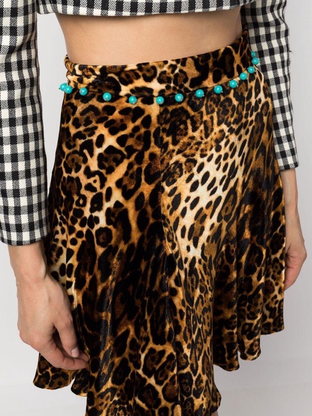 Ocelot-print velvet mini skirt