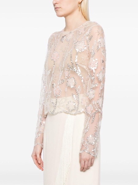 sequinned sheer mesh blouse