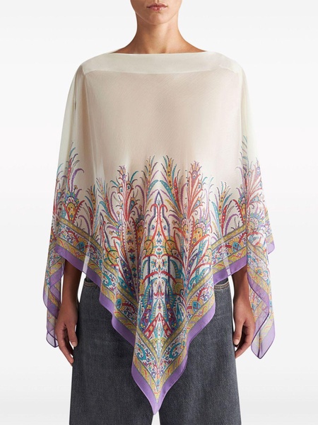 paisley-print boat-neck poncho