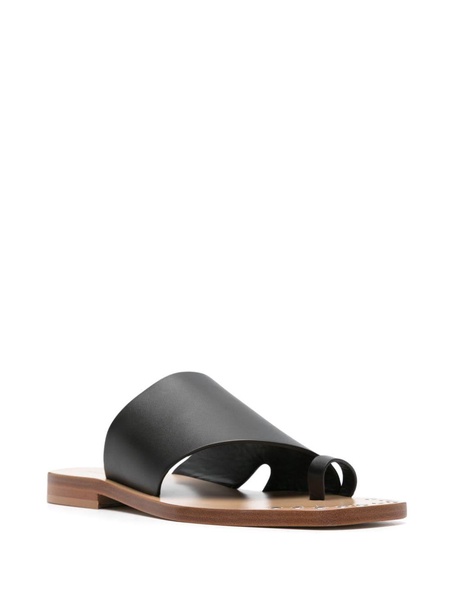 toe-strap leather slides