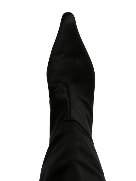 Viola feather-trim satin boots