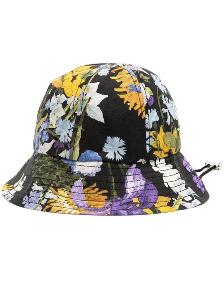 floral-print drawstring bucket hat 