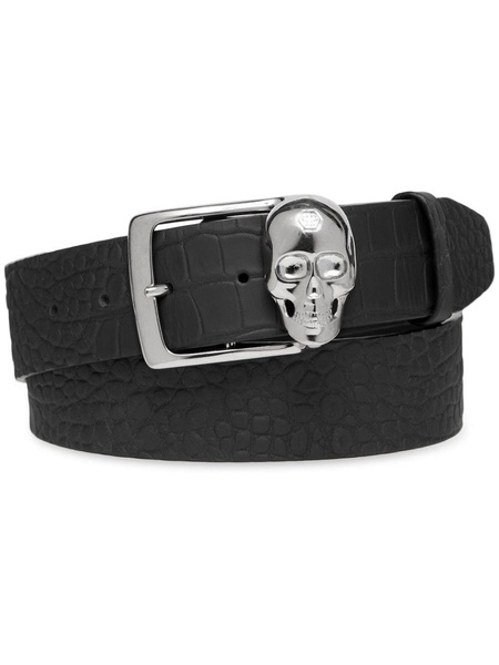 skull-buckle leather belt