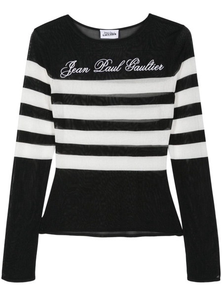 logo-embroidered striped jumper