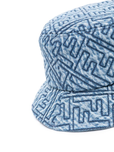 quilted-logo denim bucket hat