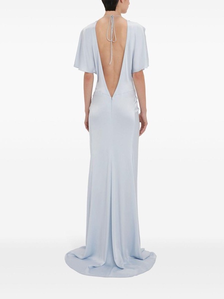 gathered V-back gown