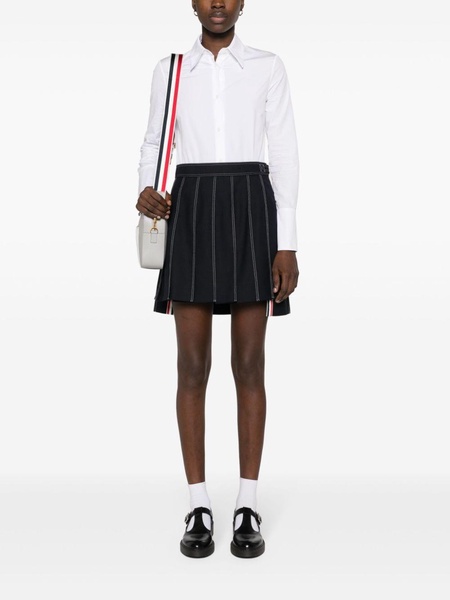 THOM BROWNE Navy Blue Wool High-Waisted Pleated Mini Skirt for Women