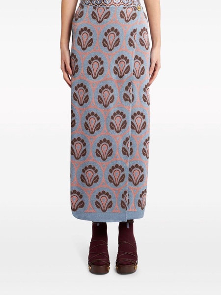 intarsia-knit wrap midi skirt