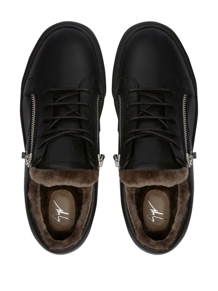 shearling-trimmed leather sneakers