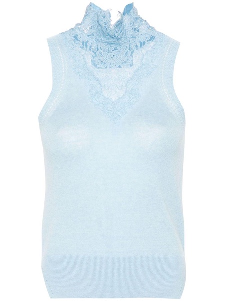 floral-appliqué mock-neck tank top