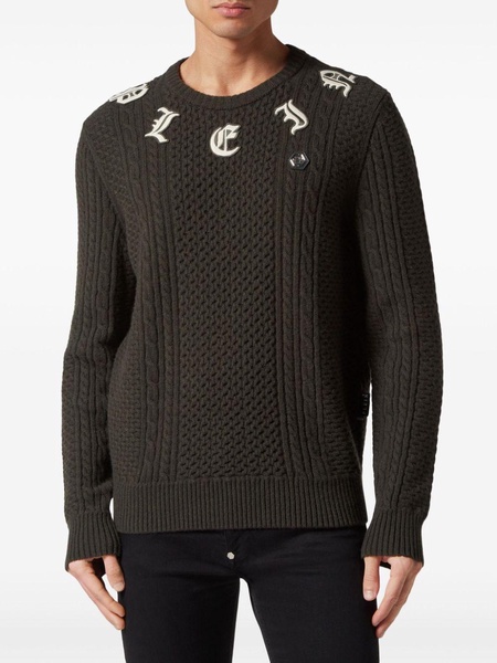 logo-appliqué cable-knit jumper